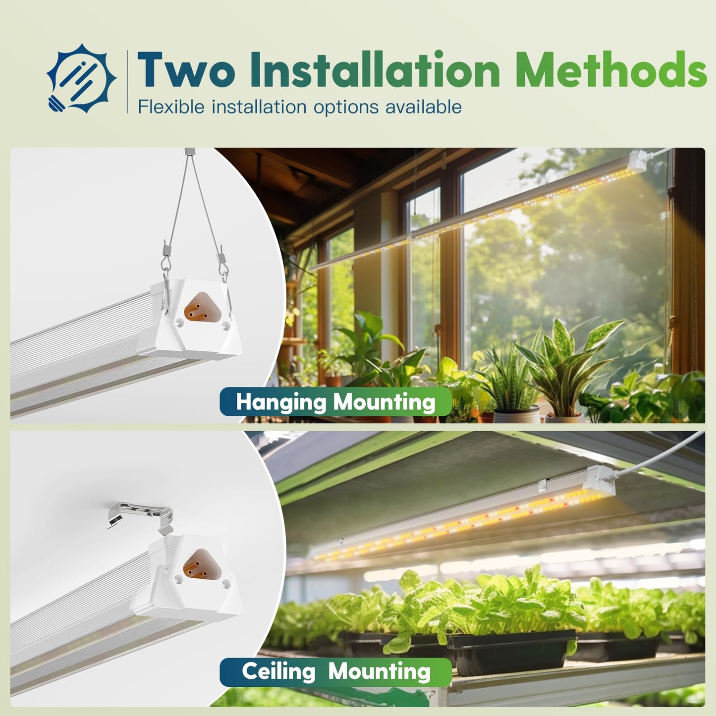 FREELICHT 2 Pack 4FT LED Grow Light with Timer, 40W (250W Equivalent), Full Spectrum Grow Lights for Indoor Plants with 9/12/15H Timer, Linkable Plant Growing Lamp for Hydroponic Plants Seeding Veg