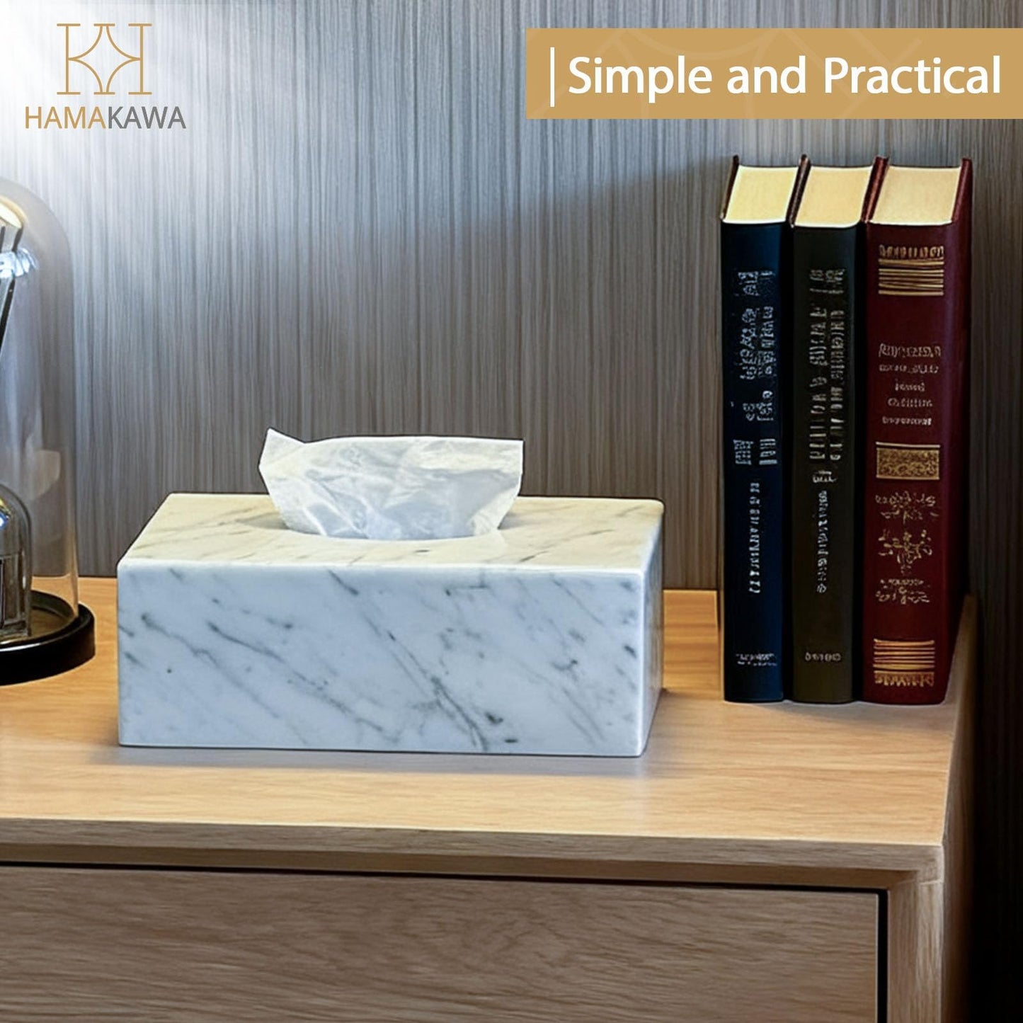 HAMAKAWA Natural Marble Tissue Box Cover, Carrara White Tissue Organizer 10 x 5.7 x 3.5 inch, Heavy Stone Decorative Box, Rectangle Tissue Box Holder for Home Decor, Kitchen, Bathroom, Bedroom