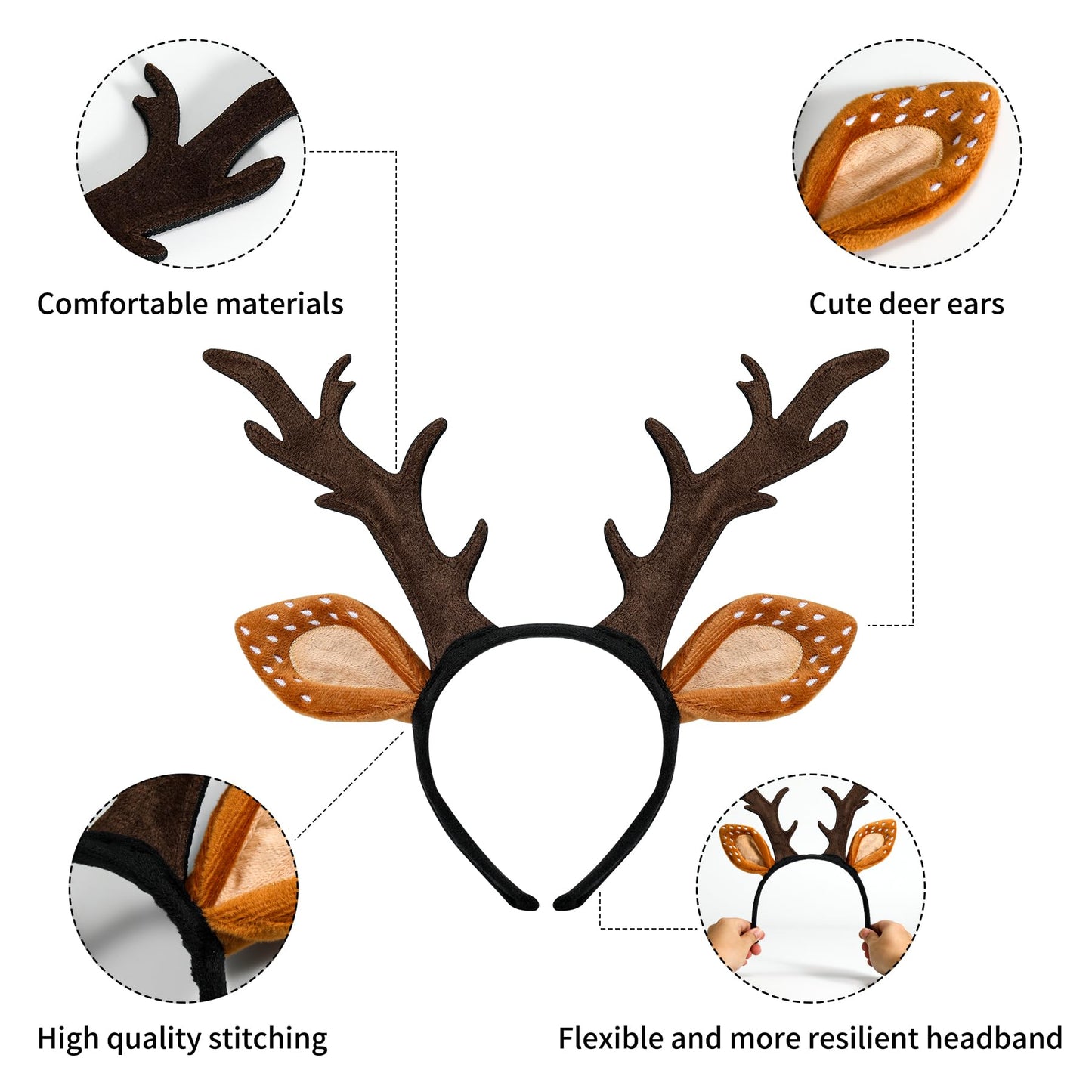 woxafo Deer Antlers Headband, Deer Costume for Women Adults, Cute Reindeer Horns Ears Costume Accessories for Halloween Christmas Cosplay Supplies