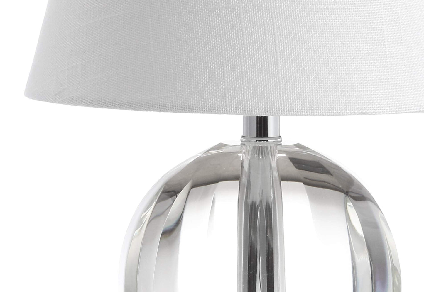 JONATHAN Y 16" Clear Crystal Ball LED Table Lamp, White Modern Bedside Lamp, with White Linen Empire Shade, Glam Orb Glass Nightstand Lamp for Living Room, LED Bulb JYL2079A