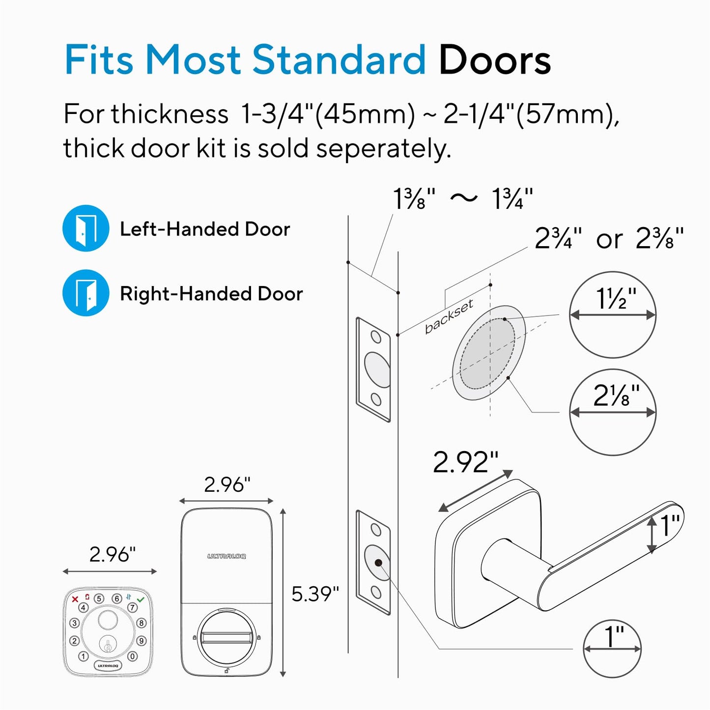 ULTRALOQ Bolt Fingerprint Smart Lock with Handle Lever Set, Built-in WiFi Front Door Lock Set, Biometric Deadbolt with Door Sensor, Remote Control, Auto Unlock, 10 Months Battery, IP65, BHMA Grade 1