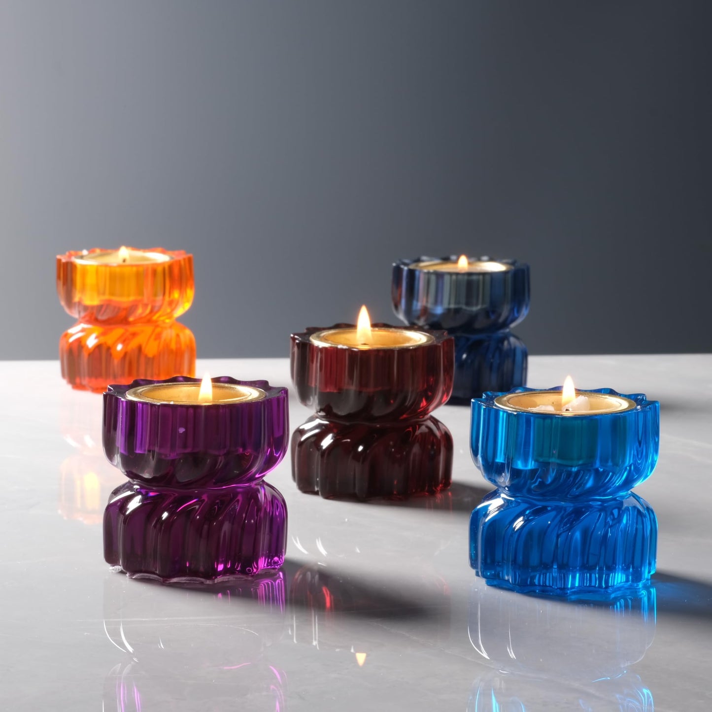 ICNBUYS Twizzle Twist Tealight Holder, Decorative Tealight Candle Holder for Table Display, Unique Home Décor, Housewarming Gift, Spiral Sculpture Diwali Tea Light Stand Black Blue Resin Set of 2
