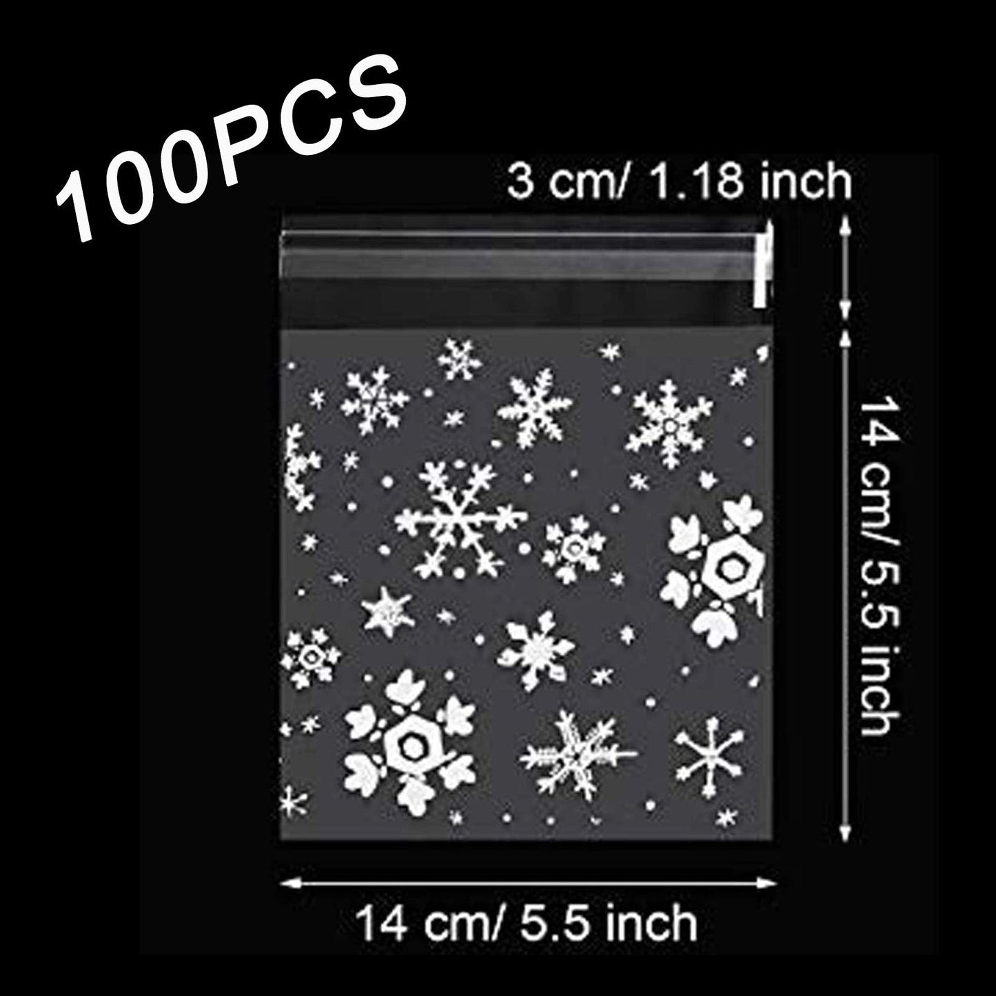 TAPEGO Snowflake Cookie Bags Christmas Cellophane Bags Candy Bakery Gift Bags Self Adhesive Resealable OPP Bags Christmas Party Supplies 100PCS