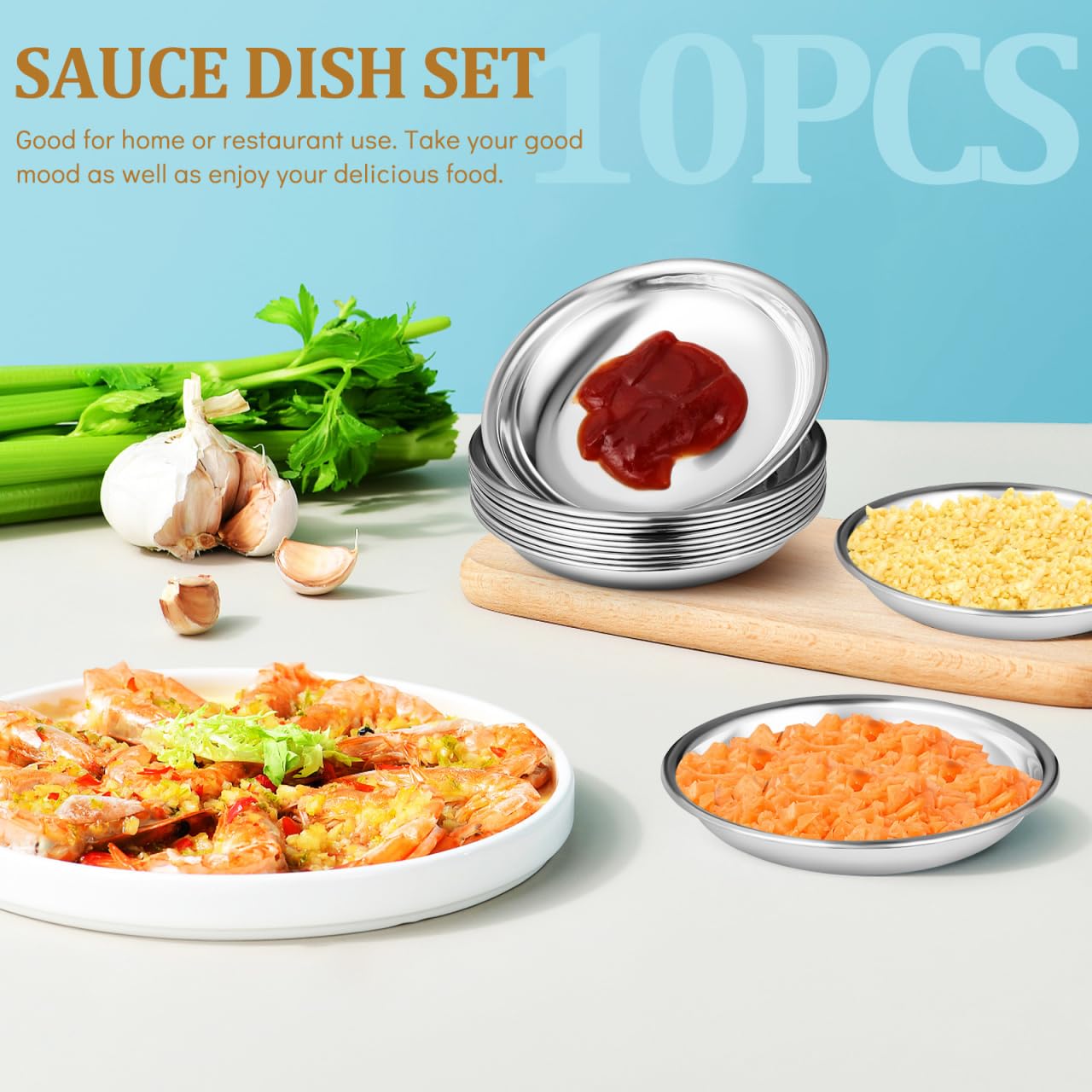 Sosoport 10Pcs Stainless Steel Small Plates 3.93 Inch Round Sauce Dishes for Condiments Mustard Appetizer Bowls Ideal for Home Kitchen Dining Entertaining