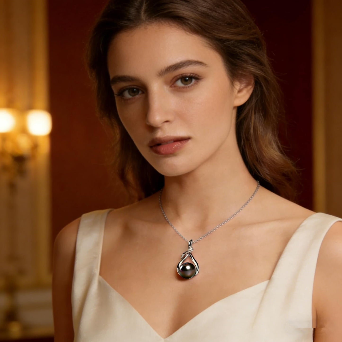 Gift for Wife Women Tahitian Black Pearl Necklace Colorful S925 Sterling Silver Anniversary Birthday Wedding Mother's Day Gift for Wife Lady Mom Girlfriend Daughter Adjustable Chain
