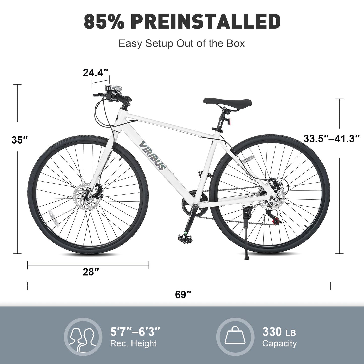 Viribus Hybrid Bikes, 28 inch Road Bike with Lightweight Aluminum Frame for Men, 700C Hybrid Bicycle 7 Speed for Addult Mens City Commuter, White