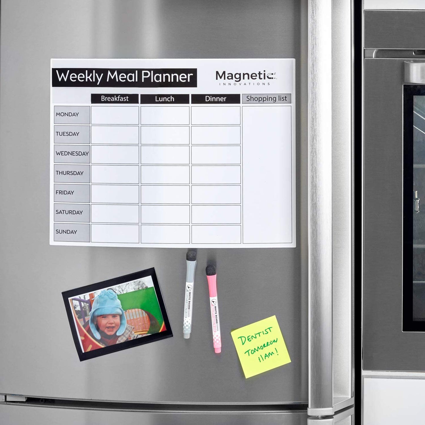 Magnetic Innovations Large A3 Fridge Meal Planner Board, Ideal as a Weekly Family Diet Planner, Food Shopping List, Menu Board, Includes 3 Dry Wipe Markers