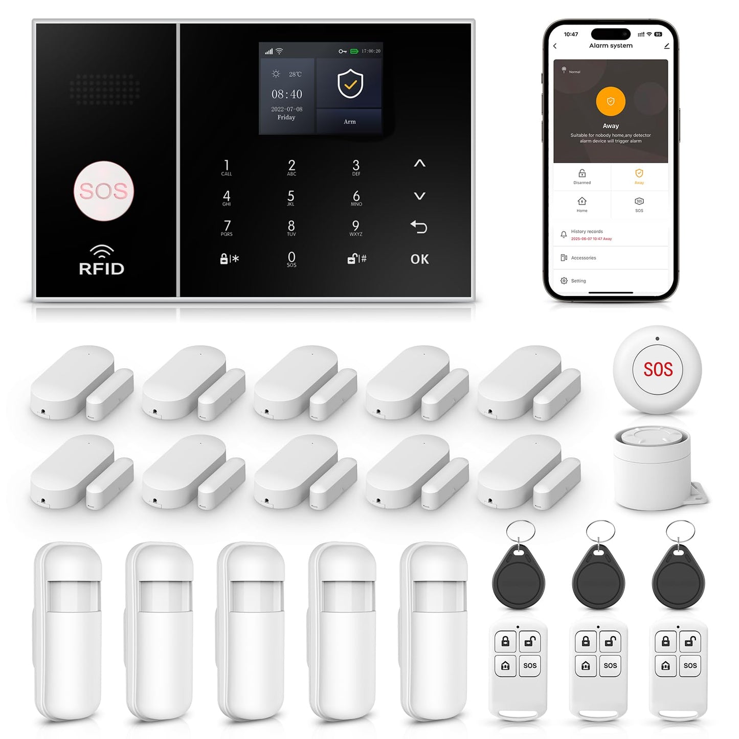 Alarm System for Home Security,WiFi+GSM 4G DIY Alarm Kit with Phone APP Alert, Door/Window Sensor, Remote, Compatible with Alexa and Google for House, Apartment