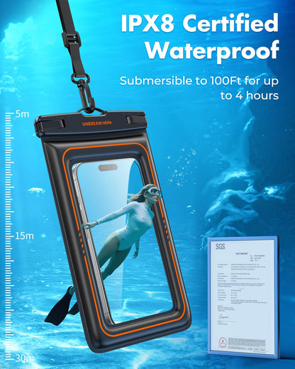 UNBREAKcable Floating Waterproof Phone Pouch 2 Pack, IPX8 Waterproof Phone Case Dry Bag Kayak/Beach/Cruise Travel Essentials, Water Proof Pouch for iPhone 16 15 Pro Max, Samsung S25 Ultra S24 S23-7"