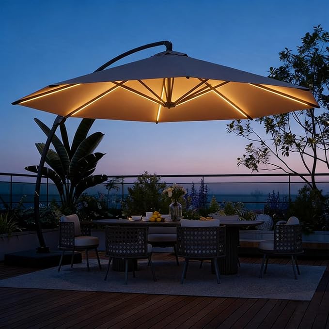 Aoxun 11 FT Cantilever Umbrella with Base Included, Patio Large Aluminum Offset Umbrella Windproof with 360°Rotation, Heavy Duty Frame for Outdoor, Pool, Deck and Garden