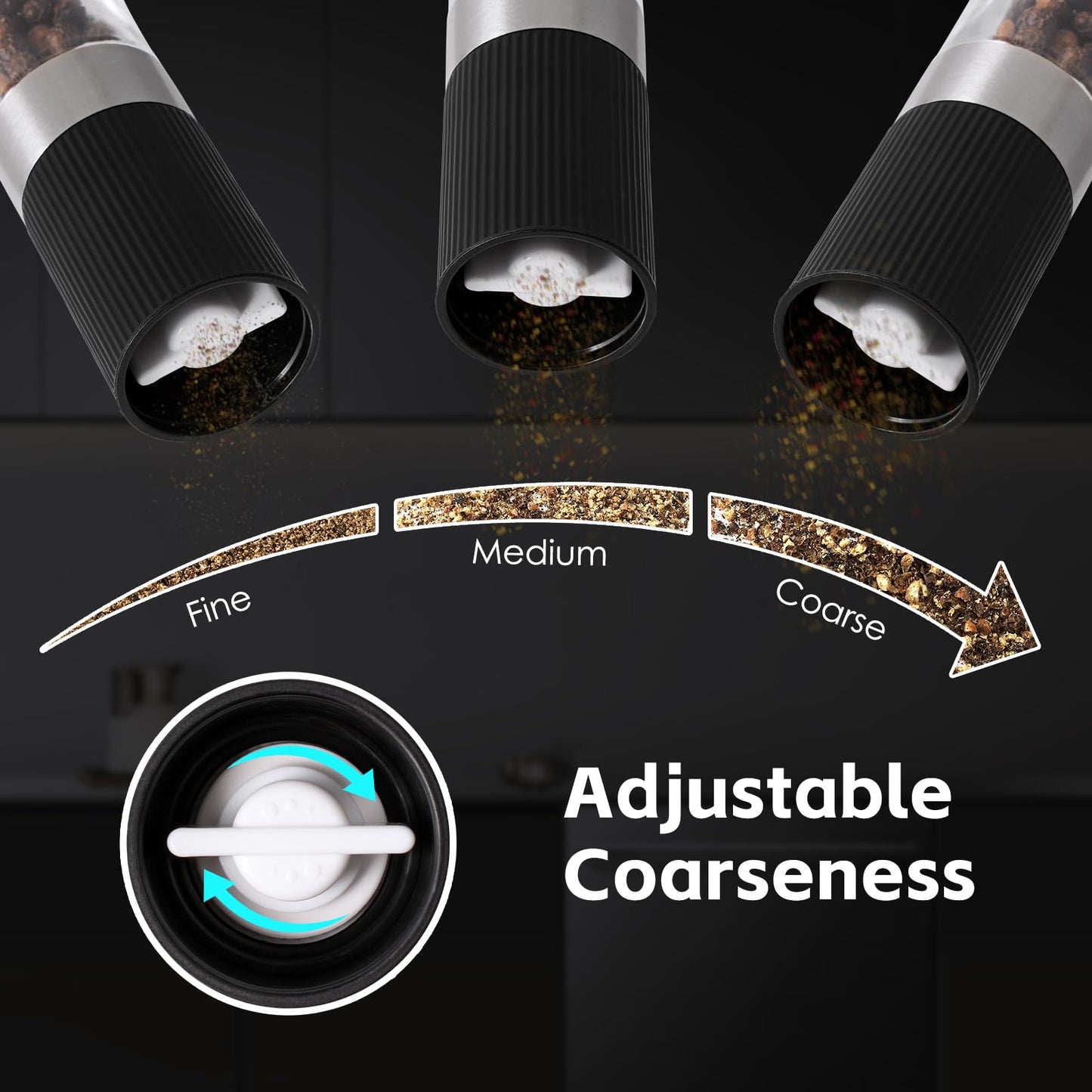 vzaahu Mini Salt and Pepper Grinder Set Black and White with Bag and Funnel, Small Travel Portable Spice Tools, Adjustable Coarseness, Refillable, Ceramic Burrs Seasoning Mills for Cooking, BBQ, RV