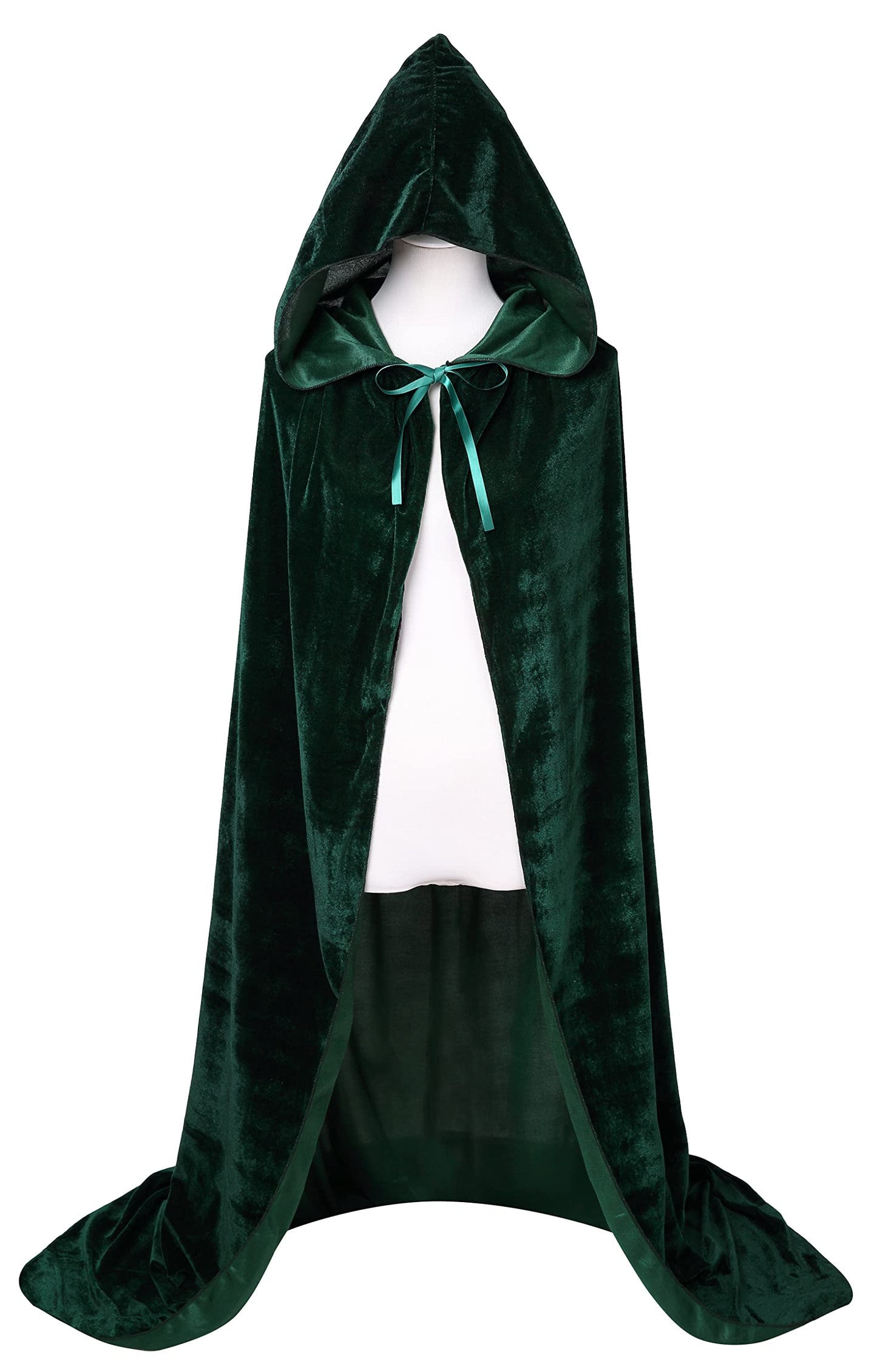 VGLOOK Full Length Hooded Cloak Unisex Adult Velvet Cape Cosplay Costumes 59" Green