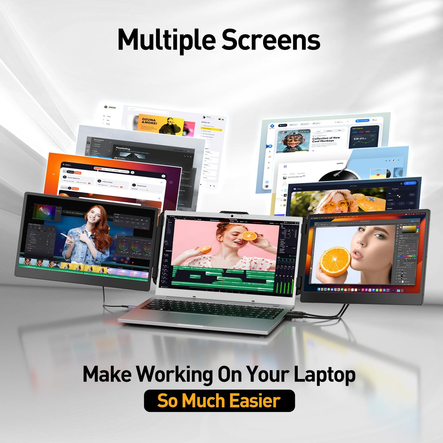 KEFEYA Laptop Screen Extender, 14.2" Portable Triple Monitor for Laptop with Full HD IPS Display, Monitor Extender Compatible with Mac, Windows, Chrome, Fits 13-17 Inch Laptops