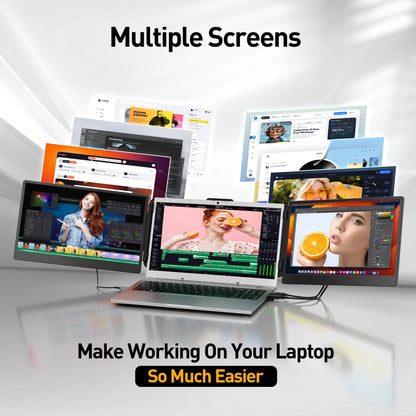 KEFEYA Laptop Screen Extender, 14.2" Portable Triple Monitor for Laptop with Full HD IPS Display, Monitor Extender Compatible with Mac, Windows, Chrome, Fits 13-17 Inch Laptops