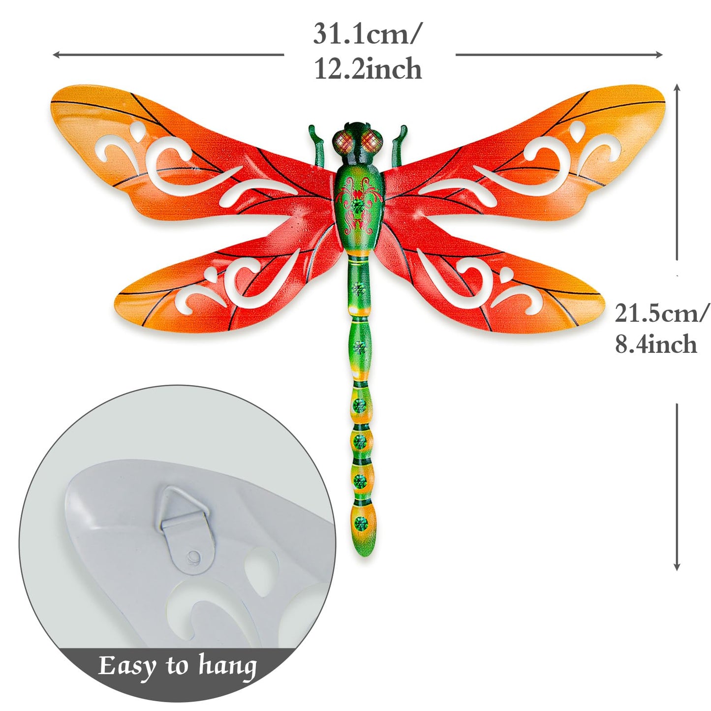 SUNREEK Metal Dragonfly Wall Decor, 12 Inches Dragonfly Outdoor Wall Art for Fence Garden Yard Patio Decorations