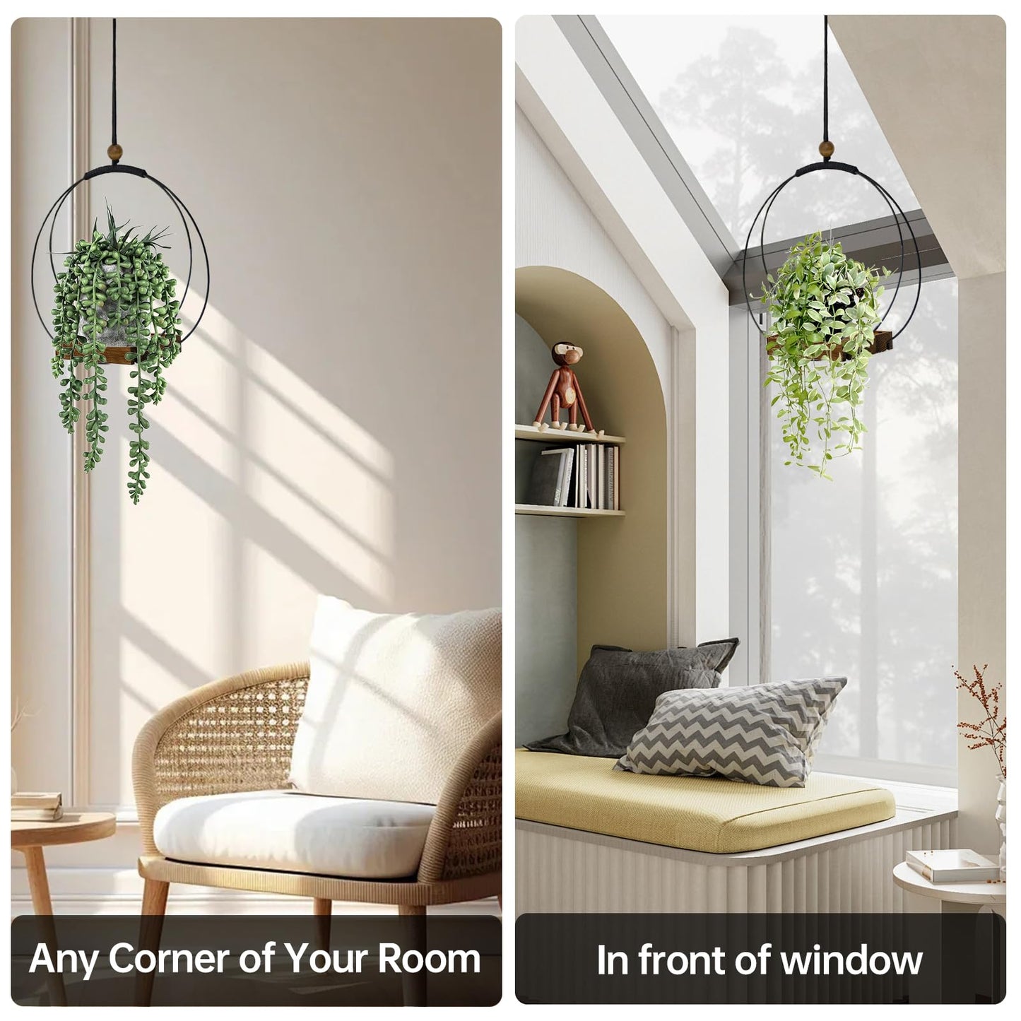 Adnkwolivt Hanging Planters for Indoor Plants - Plant Hanger Outdoor Pack of 2, Metal Plant Hanger Mid Century, Hanging Wall Ceiling Window, Gift for Mom, Plant Lovers, Housewarming