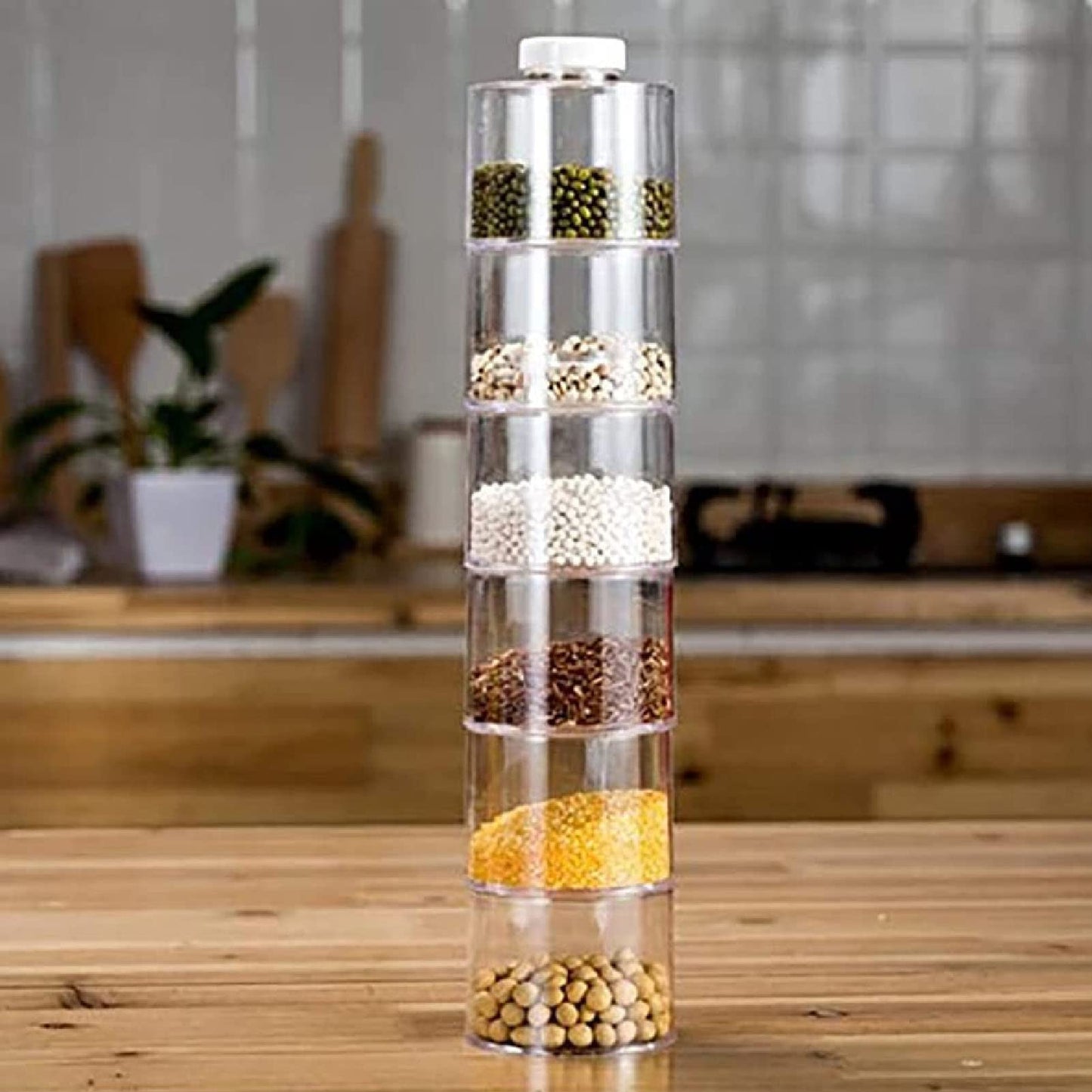 AYNEFY 6 Pcs Stackable Pot,Transparent Tower Seasoning Bottle Storage Container Kitchen Seasonings Jars Salt Storage Box Organizer