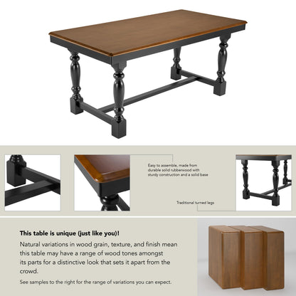 Bush Home 67-Inch Dining Table for 4-6 People, Squire Trestle Farmhouse Rectangular Wood Dining Room Table, Kitchen, Living Room, Sterling Dining Collection, Burnished Medium Brown and Black Paint