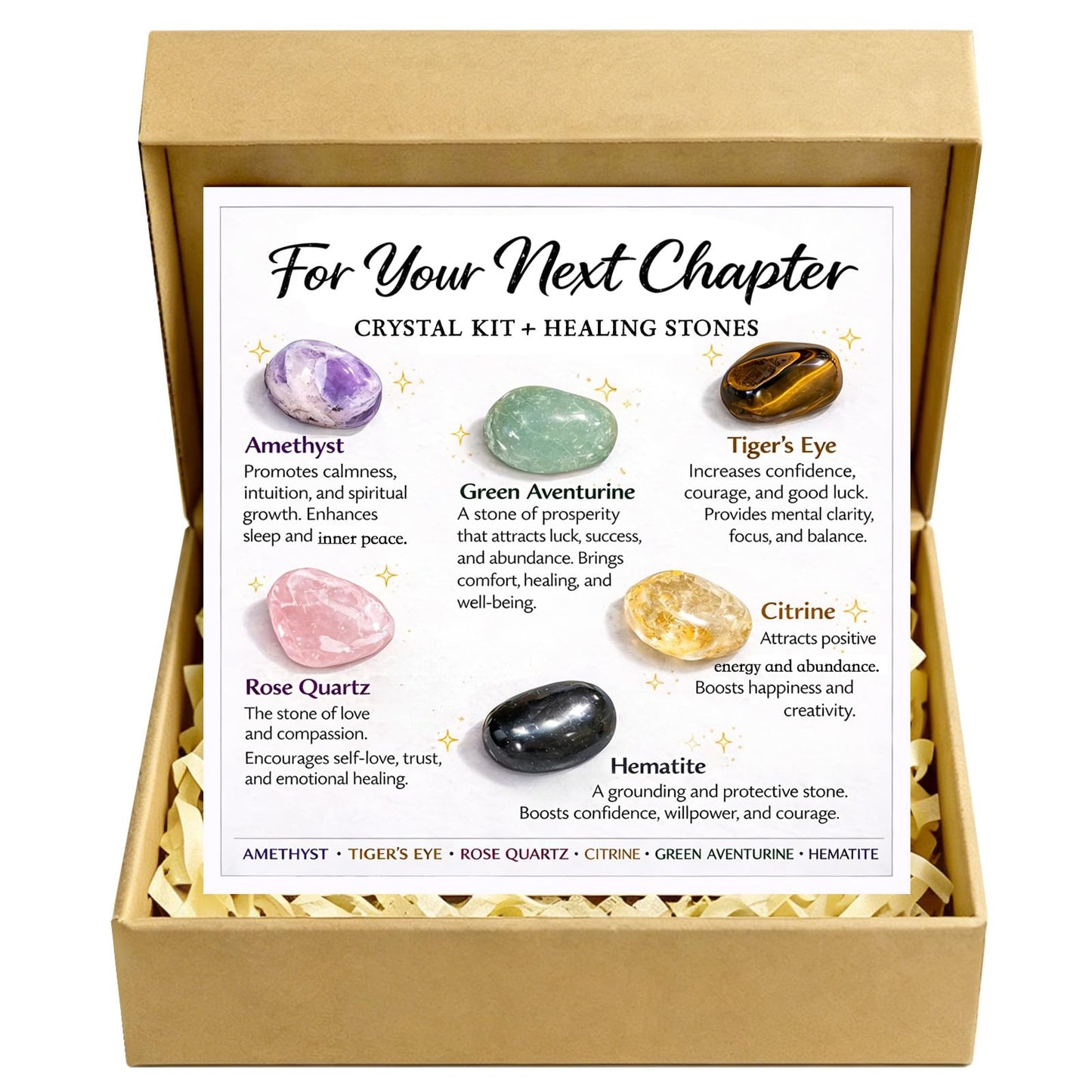 LIMGUVK For Your Next Chapter Crystal Kit with Healing Stones, 6 Piece Crystal Gift Set for Women for Graduation, New Job, Moving, Fresh Start, Healing Journey, Encouragement Gift (Next Chapter)
