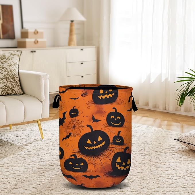 Spooky Pumpkin Laundry Basket, Halloween Laundry Hamper Collapsible Oxford Cloth