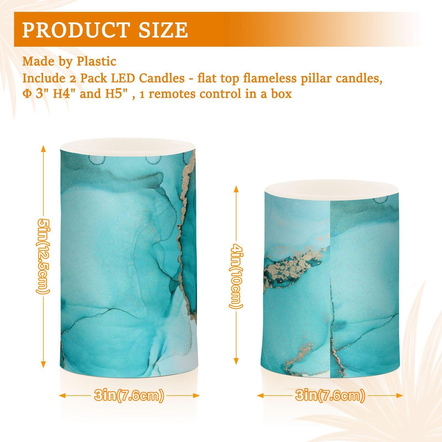 Eionryn Teal Turquoise Marble Texture Flameless Candles Black and Gold Battery Operated LED Candles with Remote Timer Electric Candles for Home Party Decor 2pcs
