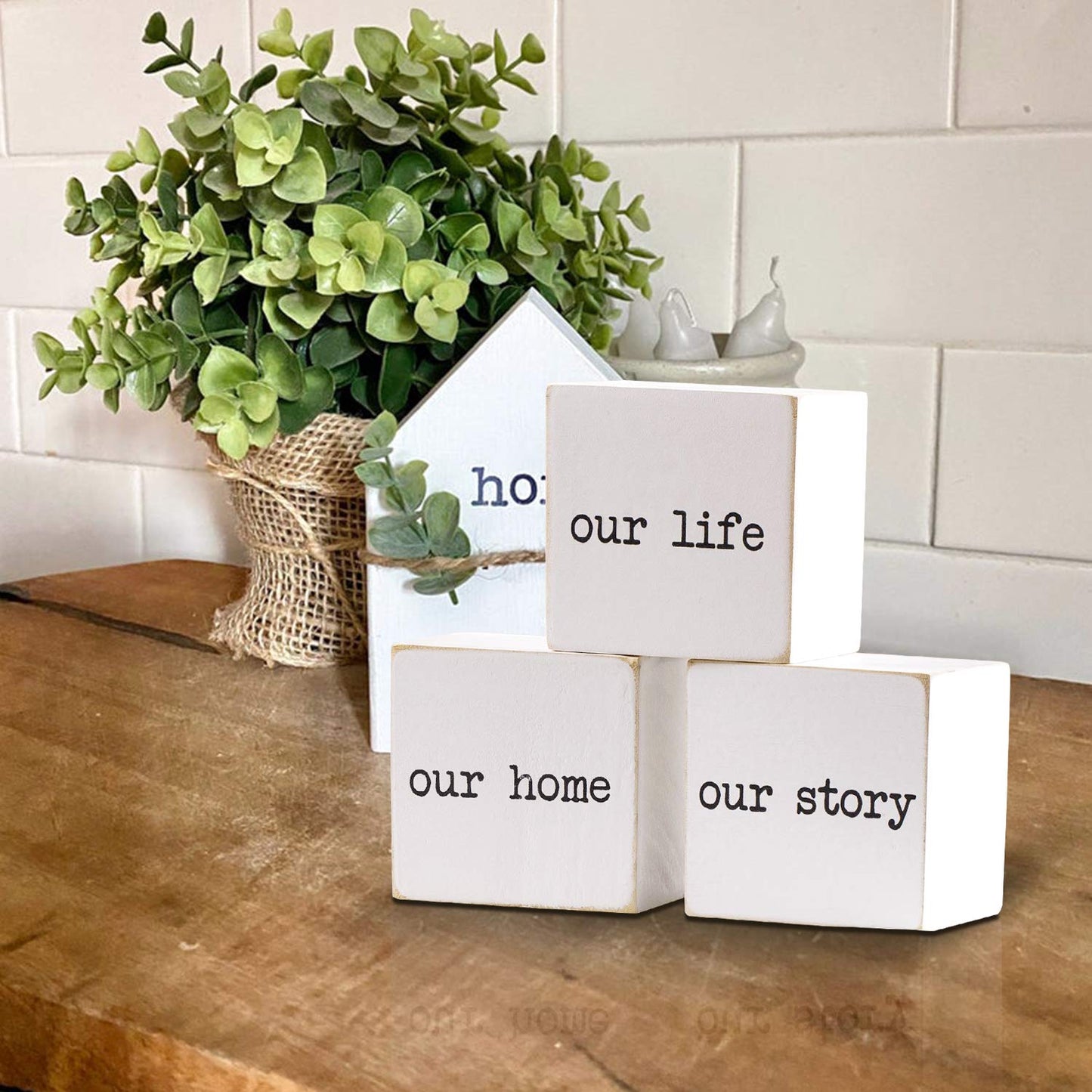 Airrioal This is Us Sign & Our Life Story Home Letter Blocks - Farmhouse Table Rustic Home Decor, TV Stand Dining Room Modern Decorations for Shelf Mantle
