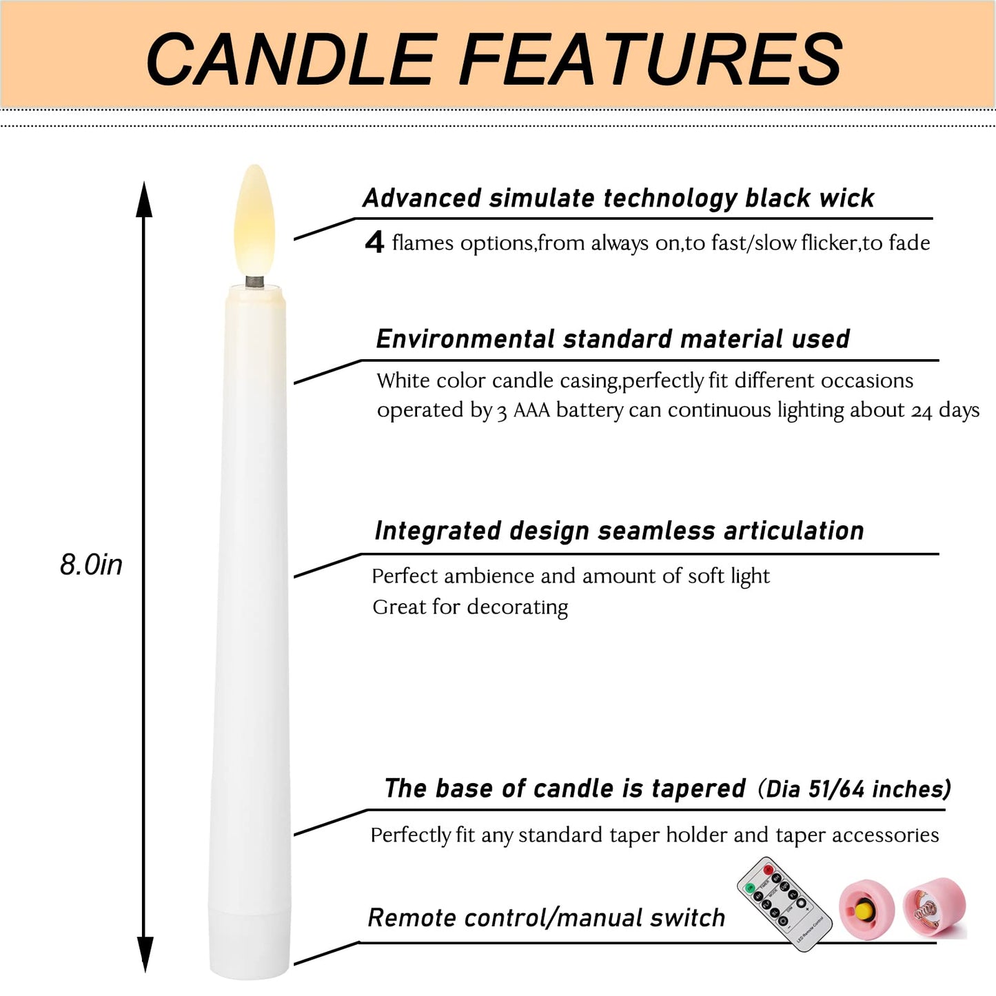 FREEPOWER Flameless Window Candles,Battery Opeated LED Taper Candle with Cycle Timer, Remote & Suction Cups,for Christmas Home Wedding Decor Pack of 9