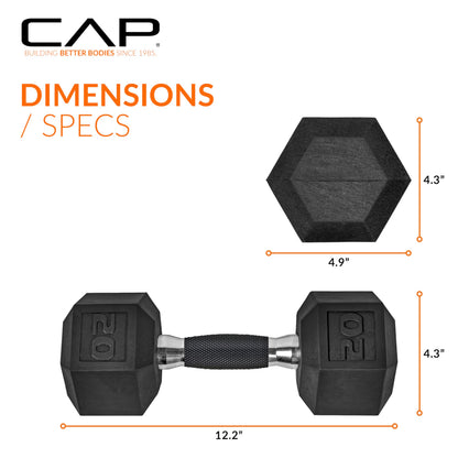 CAP Barbell 20 LB Rubber Coated Hex Dumbbell Hand Weight with Padded Grip - Pair | Comfort Grip