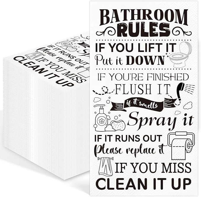 100 Pcs Bathroom Rules Paper Napkins Disposable Hand Towels