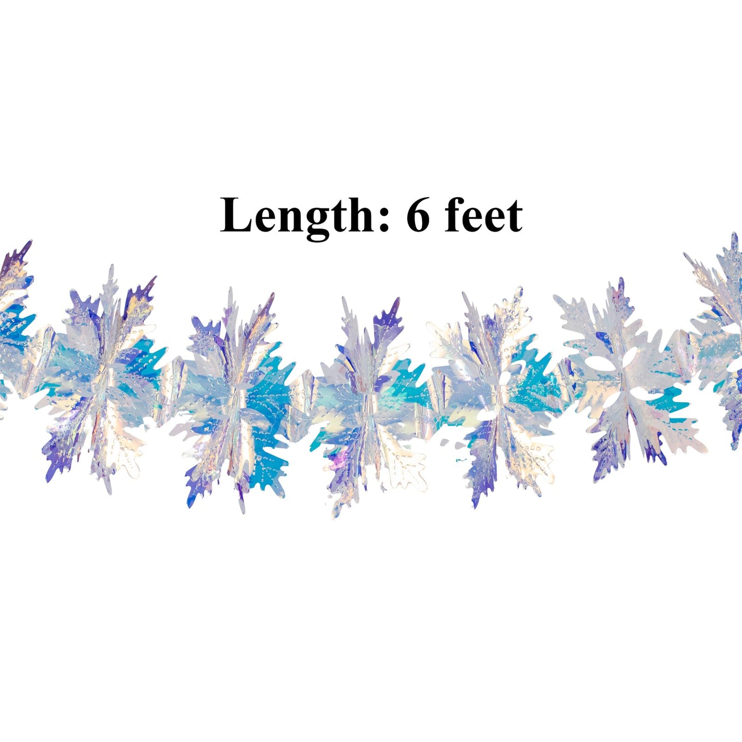 6ft Long Iridescent Snowflake Hanging Decorations Garland, Roll Shiny Foil Metallic Banner Ornaments for Christmas, Frozen Theme Party, Birthday, Wedding, Fairy Princess Rainbow Show Decoration