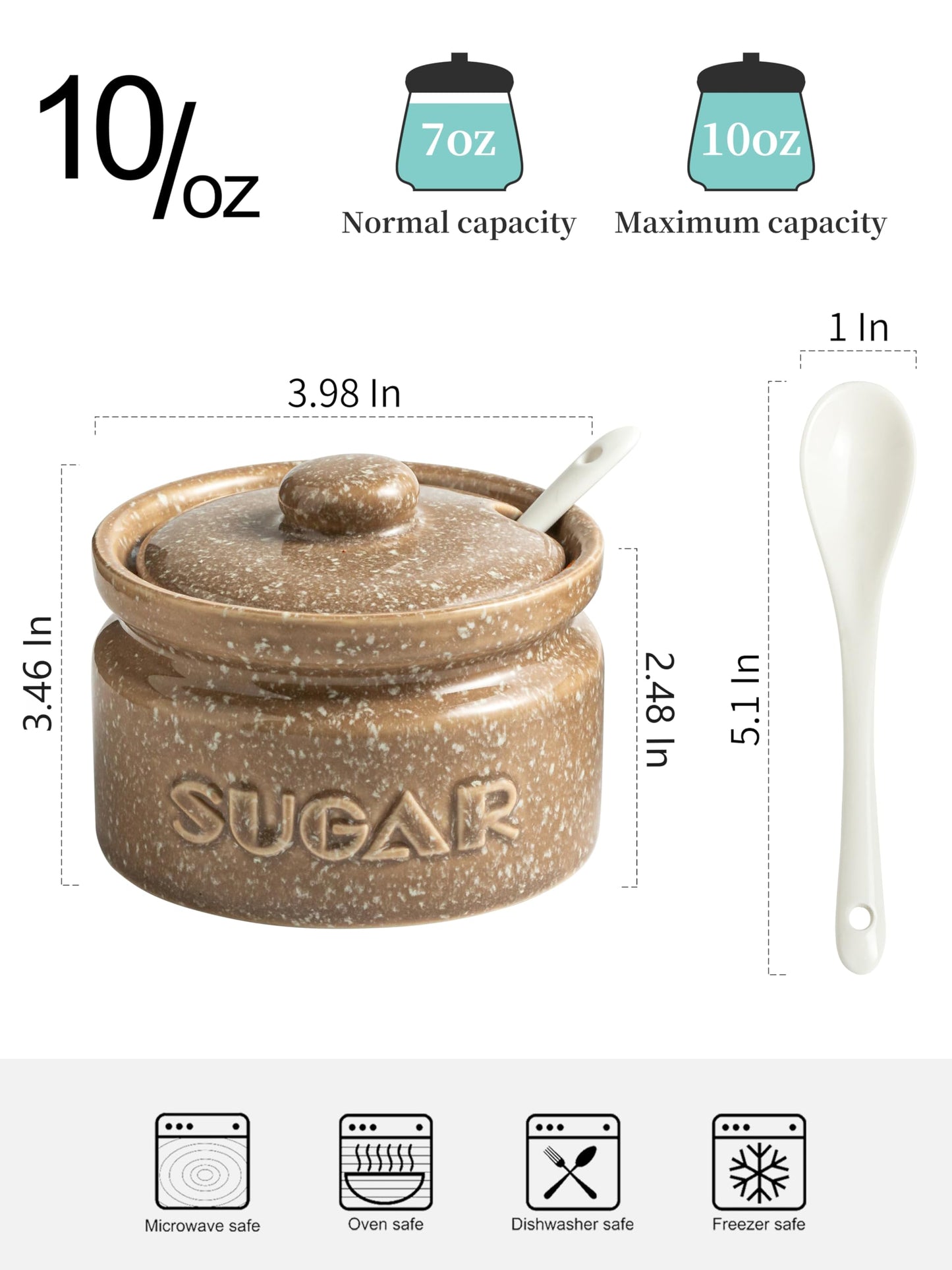 Gomakren Sugar Bowl with Lid and Spoon, Sugar Container Sugar Dish 10oz, Ceramic Sugar Jar for Coffee Bar, Kitchen, Countertop - Father's Day Modern Farmhouse Kitchen Decor, Brown