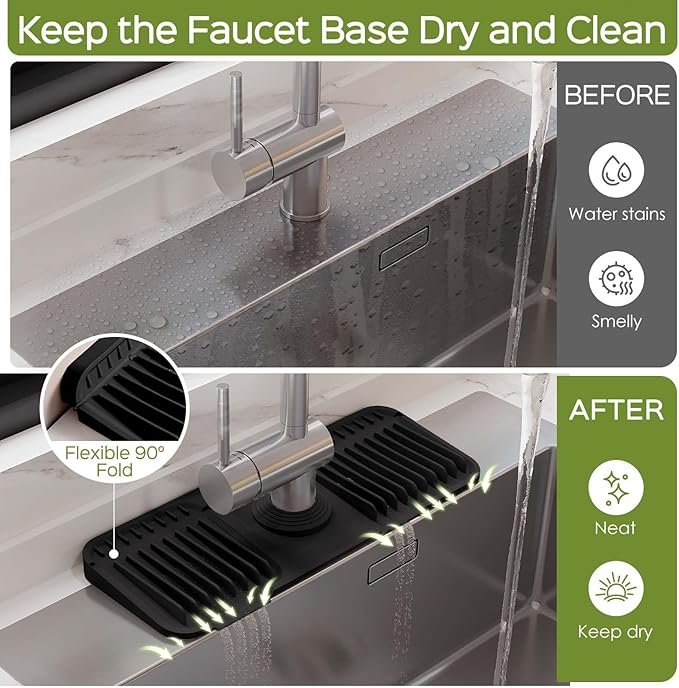 15 Inch Silicone Faucet Mat for Kitchen Sink Splash Guard – 2025 Upgraded