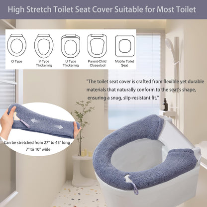 Toilet Seat Cover-3 Pieces Toilet Seat Warmer Covers with Snap-Button Fastening,Stretchable Fits for All Shape Toilet Seats,Easy Installation Washable and Reusable