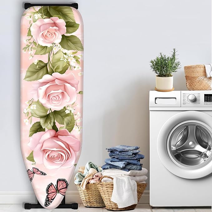 Nuxovilar Pink Roses with Butterflies Ironing Board Cover, This Cover Fits Most