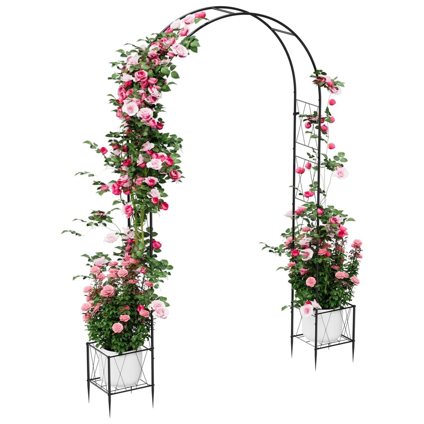 Heavy Duty Garden Arch Trellis for Climbing Plants Outdoor, Metal Garden Arbors Archway Arched Trellis with Planter Boxes, Wedding Arches for Ceremony Arch Backdrop Stands for Party Decorations, Black