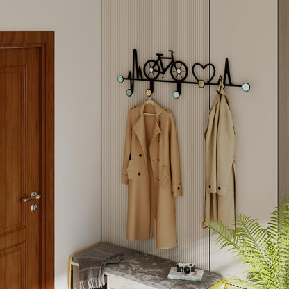AORCUSHI 7-Hook Wall Mounted Coat Rack, Creative Note & Bicycle Design with Natural Seashell Decor, Heavy Duty Entryway Hanger for Hallway, Wall Decoration Bedroom, Includes Hardware and Adhesive