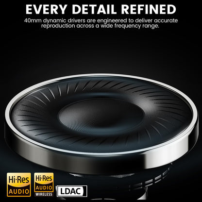 1Mii Y8+ Hybrid Active Noise Cancelling Headphones, 100H Ultra Playtime, Bluetooth 6.0 Over Ear, Wireless Hi-Res Audio & Deep Bass, Comfort for Travel & Home Office, AI Chat & Custom EQ via APP, Black