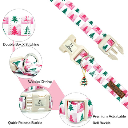 Lionheart glory Christmas Dog Collar Pink Checkboard Christmas Tree Cute Dogs Collar - Adjustable Soft Comfortable Light Collars for Small Dogs Girl or Boy Winter Pet Collars