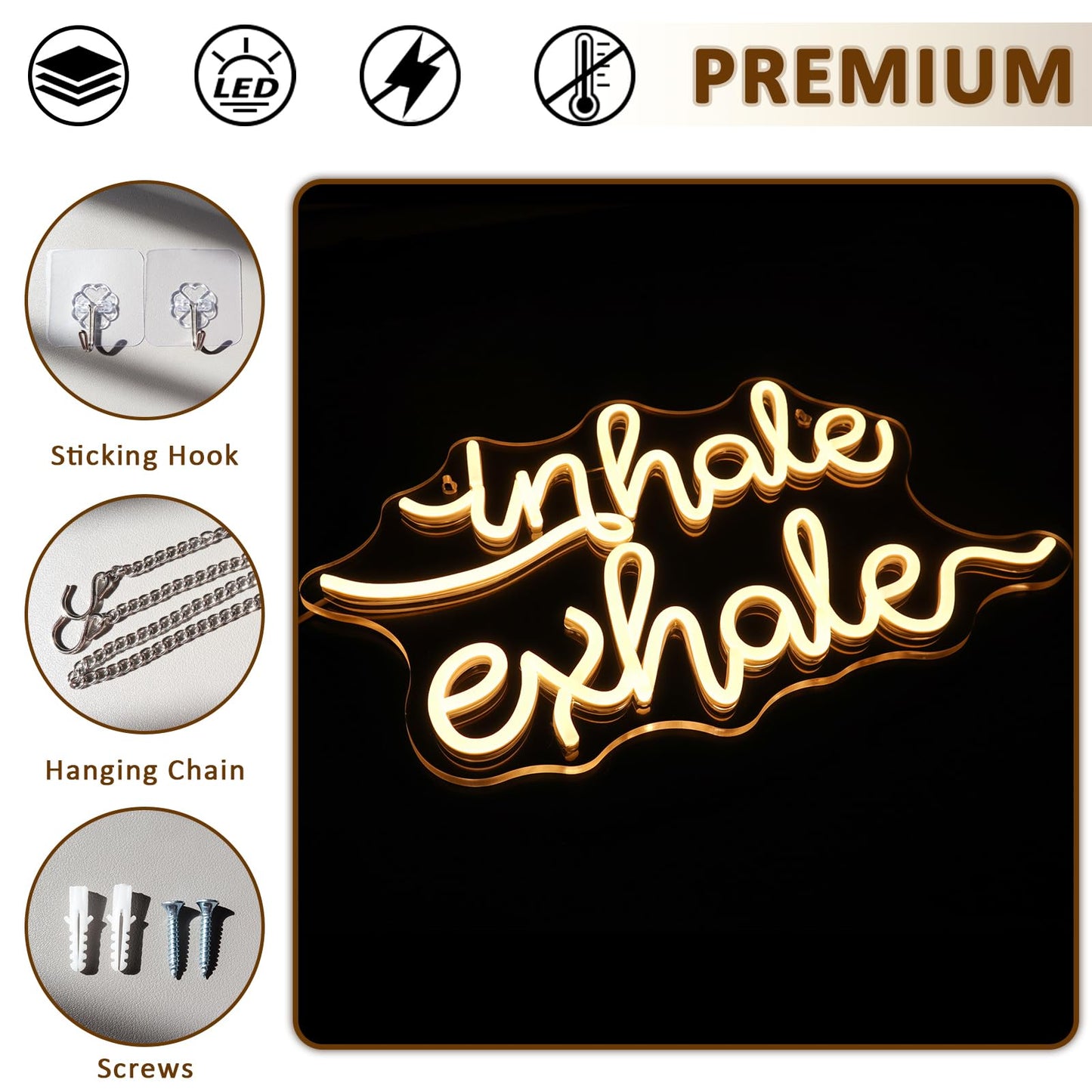 PMCVYH Inhale Exhale Neon Sign for Wall Decor, Warm White Led Signs for Room, USB Dimmable Neon Lights for Yoga Meditation Studio Bedroom Home Living Room Party Cafe Business Pub Wall Art