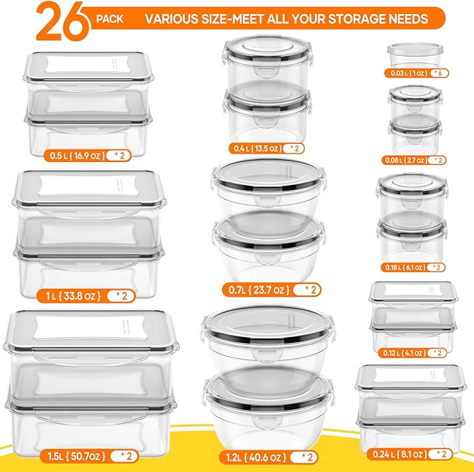 52 PCS Food Storage Containers