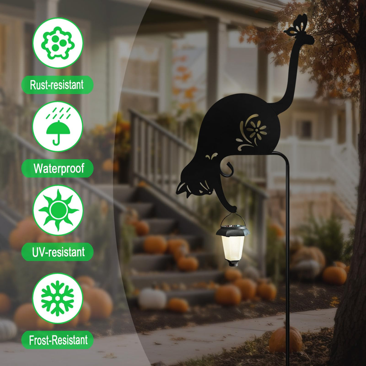 Hokfirm Cat Solar Lights Outdoor Garden, Black Cat Garden Statue,Black Cats Outdoor Decorations with Solar Lantern