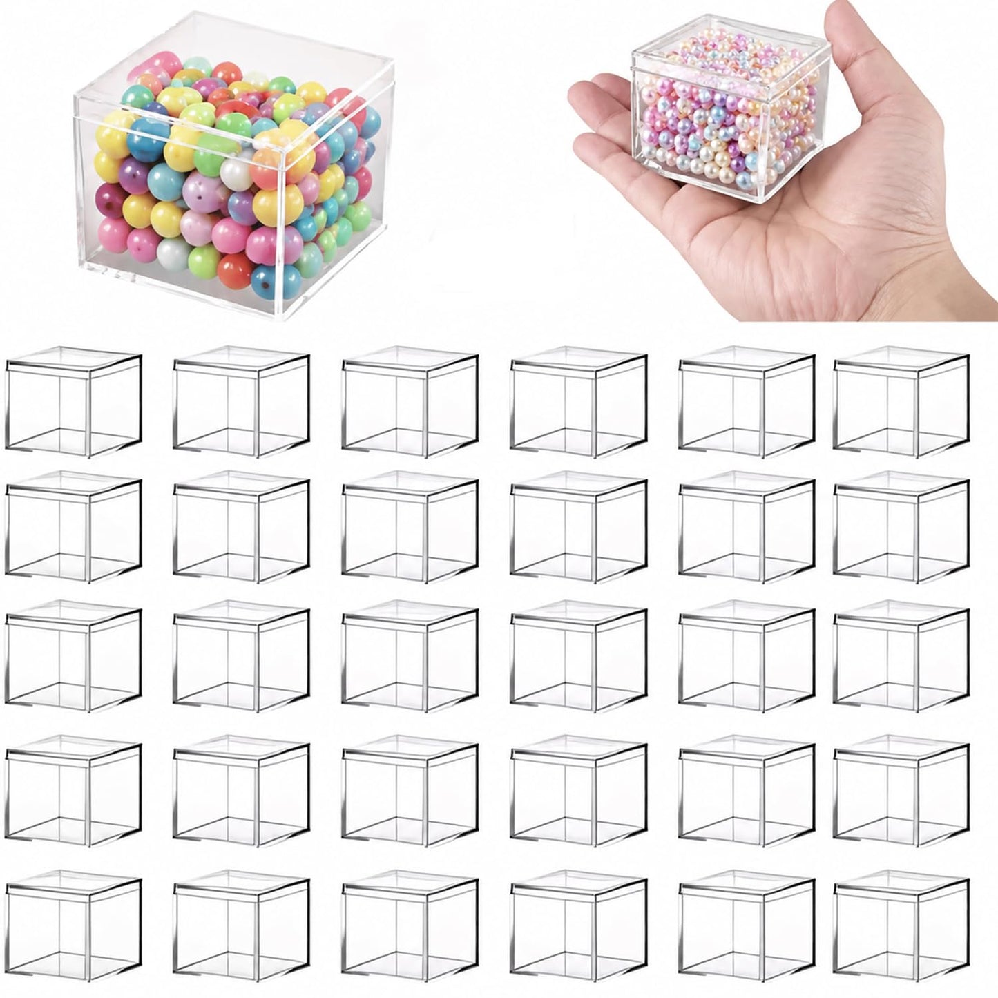 Gonice 30 Pack Acrylic Boxes with Lid, Small Square Storage Black Lid Box for Jewelry, Candy, Crafts, 2.2x2.2x2.2/5.5x5.5x5.5CM (30pcs clear)