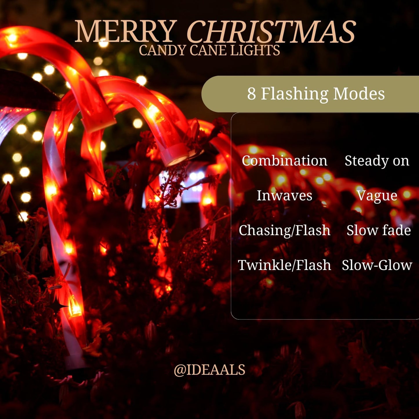 IDEAALS 24-Pack Solar Christmas Candy Cane Lights, Solar Pathway Lights Waterproof, Christmas Decorations Outdoor with 8 Modes for Party Patio Garden Lawn Yard Decor
