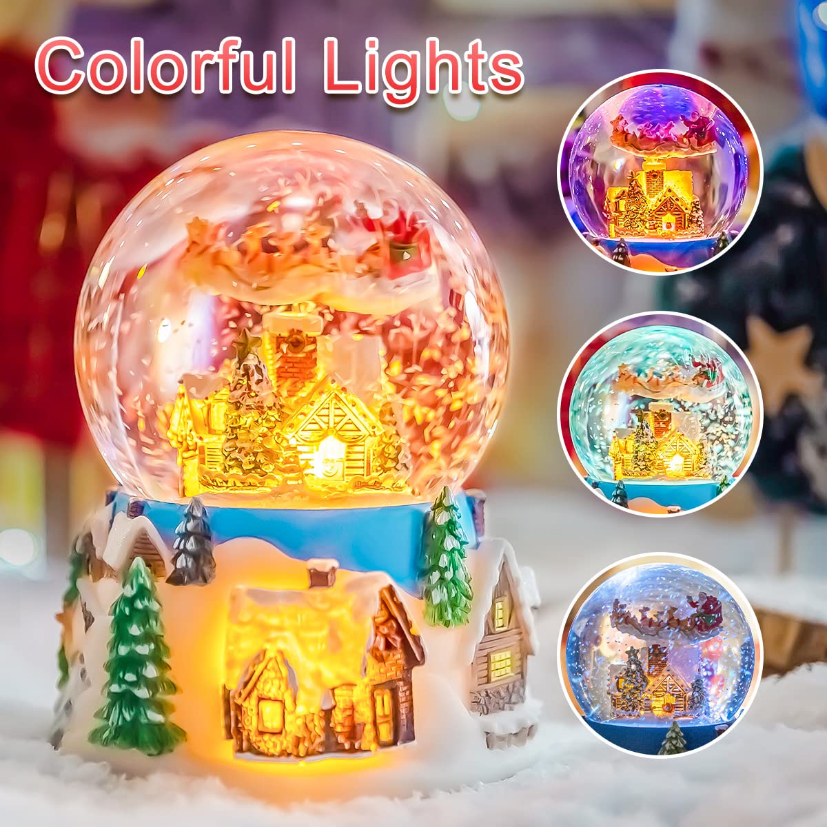 Mr.Winder Christmas Music Box Snow Globe Gift, Musical Rotating Santa Claus Flying Over Village Glitter Xmas Present for Girls Women Girlfriend Daughter Son Granddaughter, Plays 14 Christmas Songs