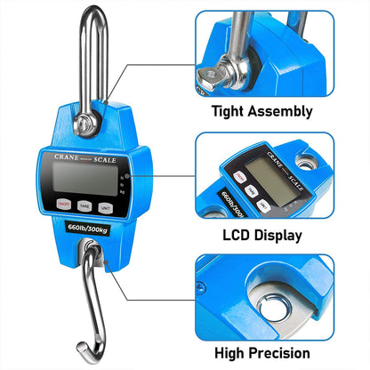 Digital Hanging Scale 660 LB 300 KG - Professional Heavy Duty Waterproof Fish Scale - Portable Durable Crane Scale for Luggage Weight Suitcase Hunting Farm Bike Bow Fish Weight Fishing Scale