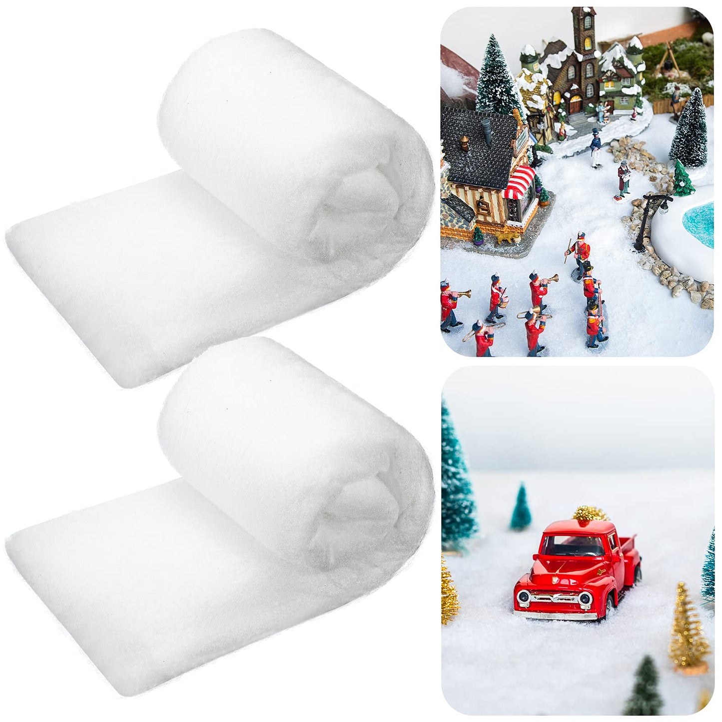 BBTO Large Christmas Fake Snow Blanket White Artificial Snow Roll Snow Sheet Decorations for Christmas Village Accessories Tree Decor Table Centerpieces(2 Sheet,2.6 x 7.9 Feet)
