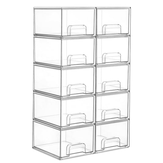 Vtopmart 4 Pack Small Clear Stackable Storage Drawers,Acrylic Bathroom Makeup Organizer,Plastic Storage Bins For Vanity, Undersink, Kitchen Cabinets, Pantry, Home Organization