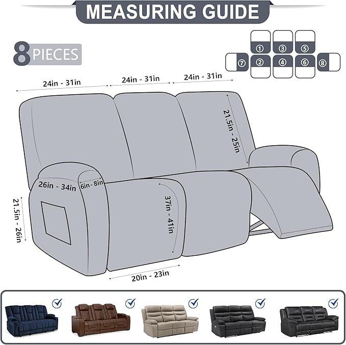 ANARACHON Leather Look Recliner Couch Cover, 8-Pieces Stretch Recliner Sofa