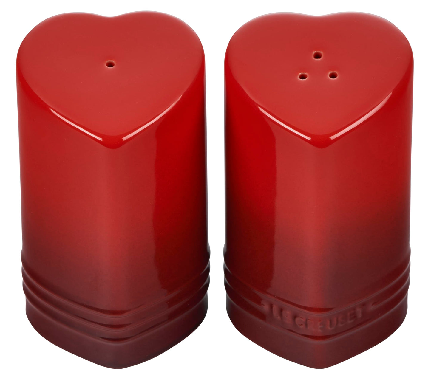 Le Creuset Stoneware Heart Shaped Salt & Pepper Shakers, 4 oz. Each, Cerise
