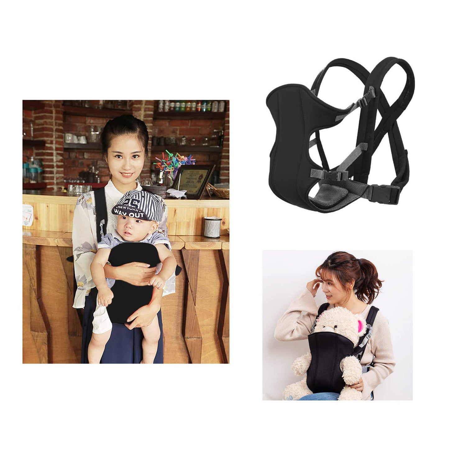 Baby Carrier,Xiuyer Baby Wrap Carrier,3-in-1 Front and Back Toddler Sling Carrier,Baby Sling Wrap Toddler Back Carrier for 3-10 Kg,Adjustable Baby Carrier Backpack,Black Carriers from Newborn